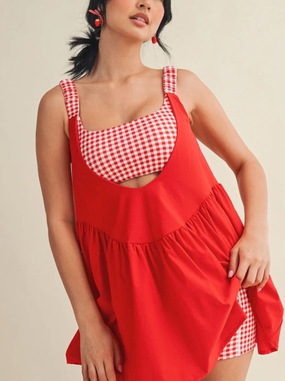 GINGHAM PRINT DOUBLE LAYERED PLAY DRESS